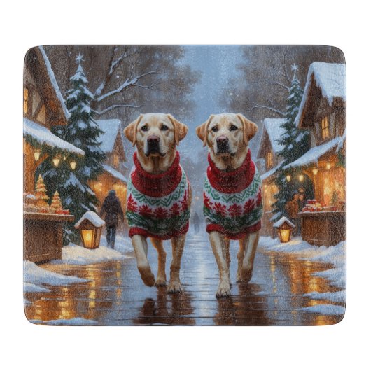 Labrador Dogs Christmas Snow Holiday Snijplank (Voorkant)