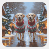 Labrador Dogs Christmas Snow Holiday Vierkante Sticker (Voorkant)
