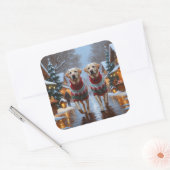 Labrador Dogs Christmas Snow Holiday Vierkante Sticker (Envelop)