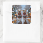 Labrador Dogs Christmas Snow Holiday Vierkante Sticker (Tas)
