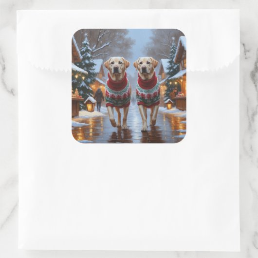 Labrador Dogs Christmas Snow Holiday Vierkante Sticker (Tas)