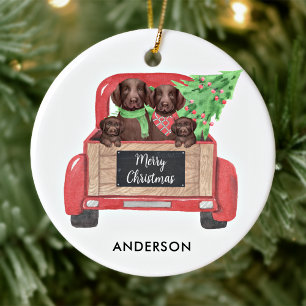 Labrador Dogs Puppy  Red Kersttruck Keramisch Ornament