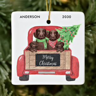 Labrador Dogs Puppy Red Truck Keramisch Ornament