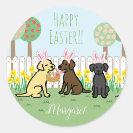 Labrador Easter Bunnies Garden Ronde Sticker
