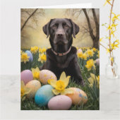 Labrador Easter Eggs Kaart (Gele Bloem)