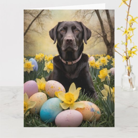 Labrador Easter Eggs Kaart (Gele Bloem)
