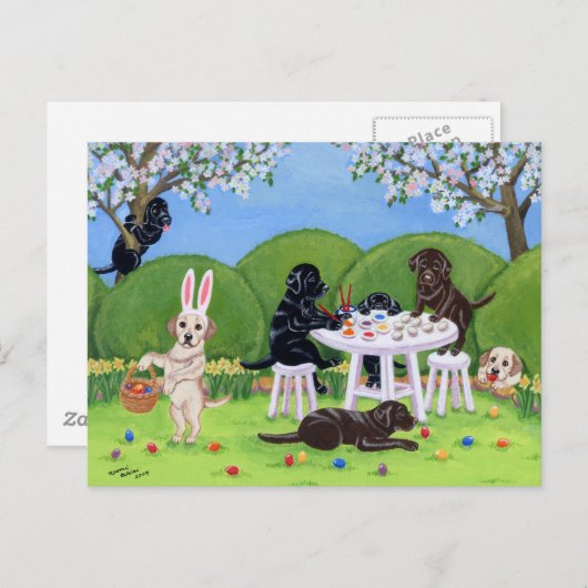 Labrador- en paaseieren feestdagenkaart (Voorkant / Achterkant)