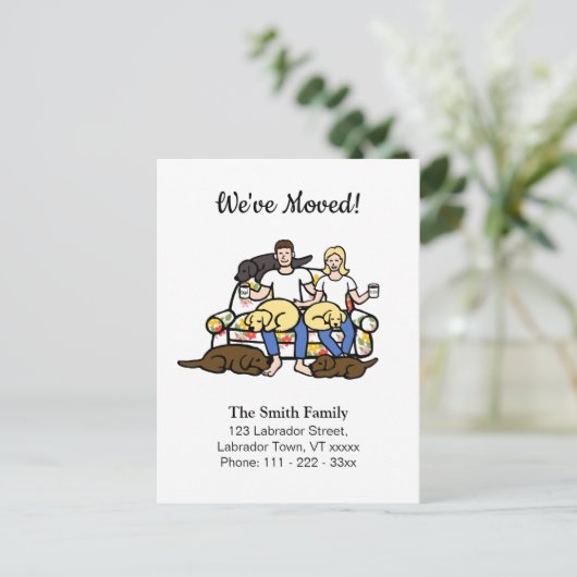 Labrador Familie Cartoon Verhuisbericht Aankondigingskaart (Staand voorkant)