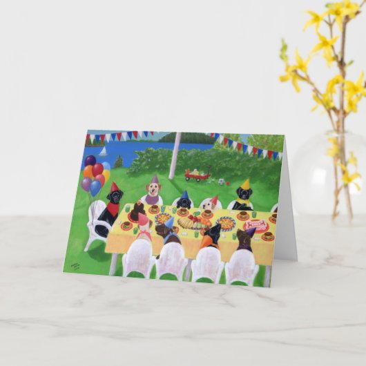 Labrador Feest Schilderij Kaart (Gele Bloem)