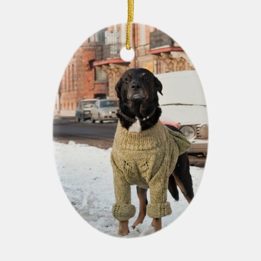 Labrador-fotokerstversiering Keramisch Ornament (Voorkant)