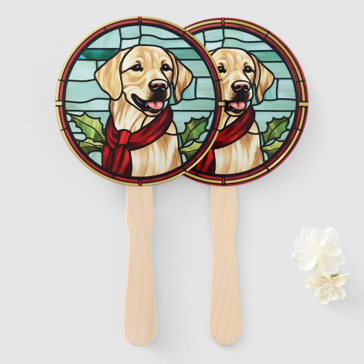 Labrador Gebrandschilderd Glas Kerstmis Handwaaier (Voorkant en achterkant)