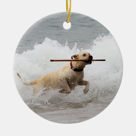 Labrador - Geel - Go Fetch! Keramisch Ornament (Voorkant)