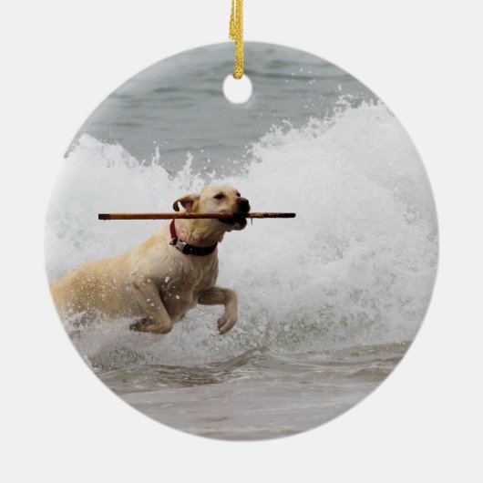 Labrador - Geel - Go Fetch! Keramisch Ornament (Achterkant)