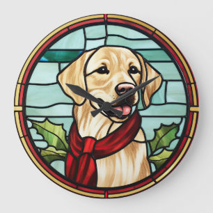 Labrador Glas in lood Kerst Grote Klok