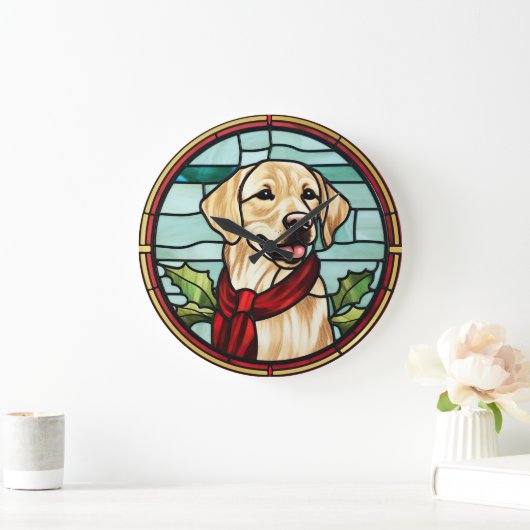 Labrador Glas in lood Kerst Grote Klok (Huis)