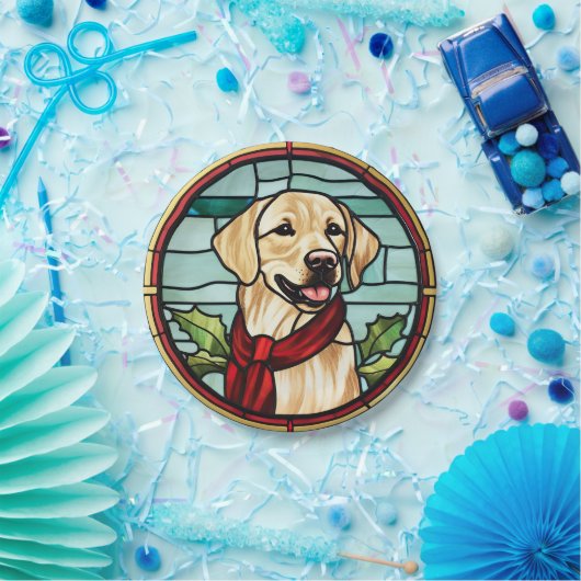 Labrador Glas in lood Kerst Papieren Bordje (Feest)