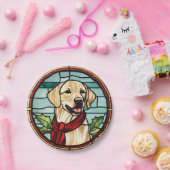 Labrador Glas in lood Kerst Papieren Bordje (Feest)