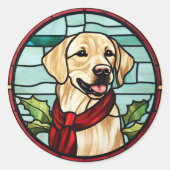 Labrador Glas in lood Kerst Ronde Sticker (Voorkant)