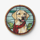 Labrador Glas-in-lood Kerstmis Papieren Bordje (Voorkant)