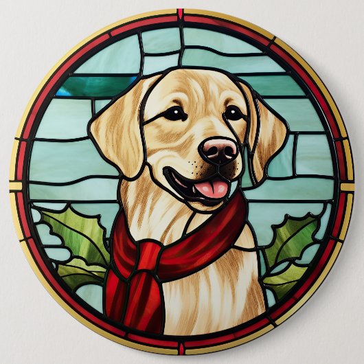 Labrador Glas-in-lood Kerstmis Ronde Button 6,0 Cm (Voorkant)
