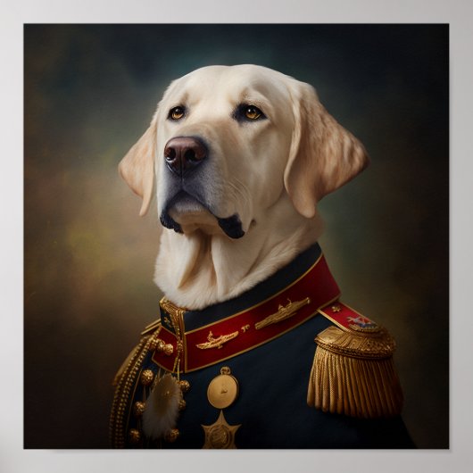 Labrador Golden Retriever Fancy Military Portrait Poster (Voorkant)
