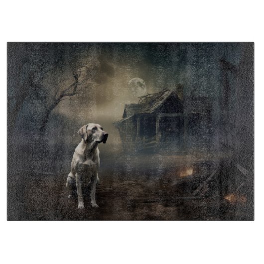 Labrador Halloween Engverstorend Snijplank (Voorkant)