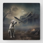 Labrador Halloween Engverstorend Vierkante Klok (Voorkant)