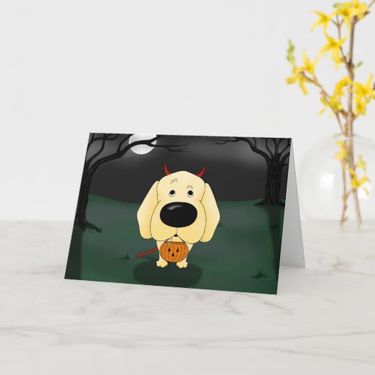 Labrador Halloween Kaart (Gele Bloem)