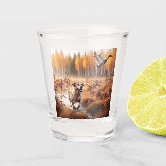 Labrador / hond in de herfsteendenjacht shot glas (Voorkant)