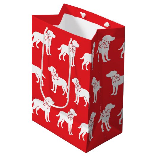Labrador hond in grote geschenkboog medium cadeauzakje (Voorkant Gekanteld)