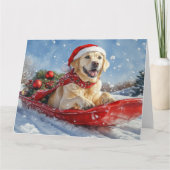 Labrador Hond in Sledge Laat het Sneeuw Kerstmis Kaart (Voorkant)