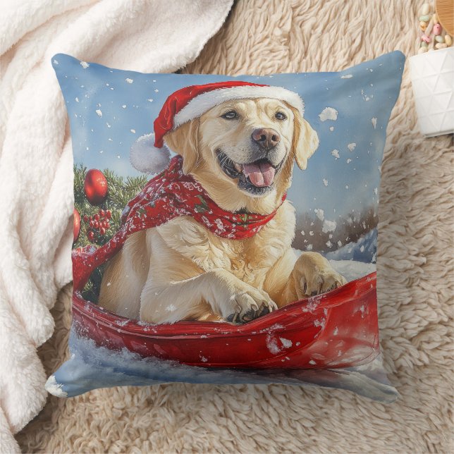 Labrador Hond in Sledge Laat het Sneeuw Kerstmis Kussen (Deken)