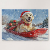 Labrador Hond in Sledge Laat het Sneeuw Kerstmis Legpuzzel (Horizontaal)