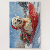 Labrador Hond in Sledge Laat het Sneeuw Kerstmis Legpuzzel (Verticaal)
