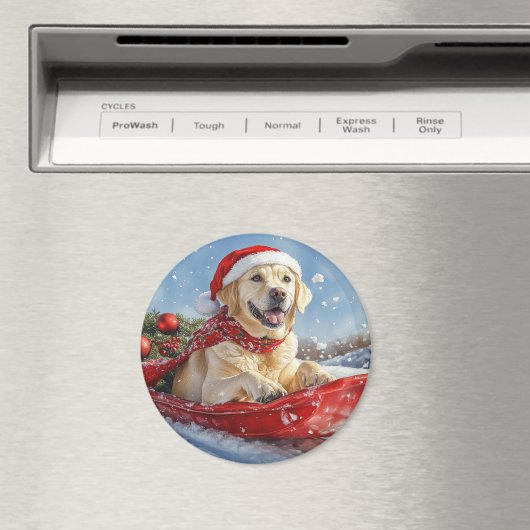 Labrador Hond in Sledge Laat het Sneeuw Kerstmis Magneet (Insitu (Vaatwasser))