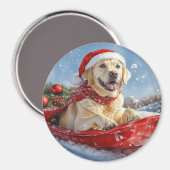 Labrador Hond in Sledge Laat het Sneeuw Kerstmis Magneet (Voorkant / Achterkant)