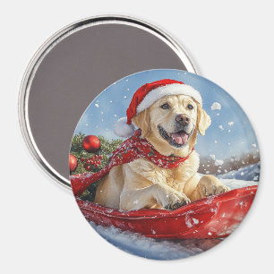 Labrador Hond in Sledge Laat het Sneeuw Kerstmis Magneet