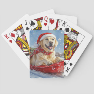 Labrador Hond in Sledge Laat het Sneeuw Kerstmis Pokerkaarten