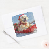 Labrador Hond in Sledge Laat het Sneeuw Kerstmis Vierkante Sticker (Envelop)