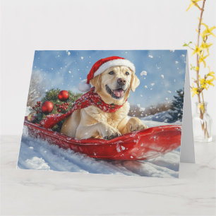 Labrador-hond in slee laat het sneeuwen Kerstmis Kaart