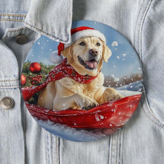Labrador-hond in slee laat het sneeuwen Kerstmis Ronde Button 6,0 Cm (In situ)