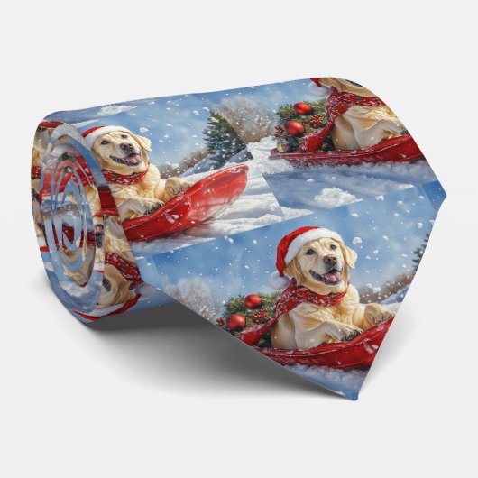 Labrador-hond in slee laat het sneeuwen Kerstmis Stropdas (Opgerold)
