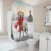 Labrador Hond in Sneeuw Kerstmis Douchegordijn (In situ)
