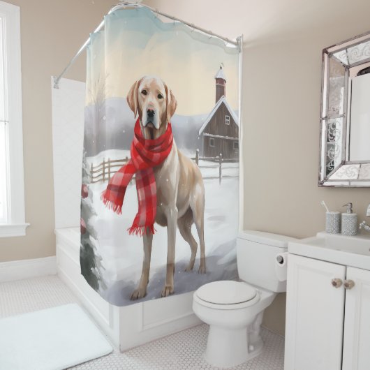 Labrador Hond in Sneeuw Kerstmis Douchegordijn (In situ)