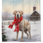 Labrador Hond in Sneeuw Kerstmis Douchegordijn (Voorkant)