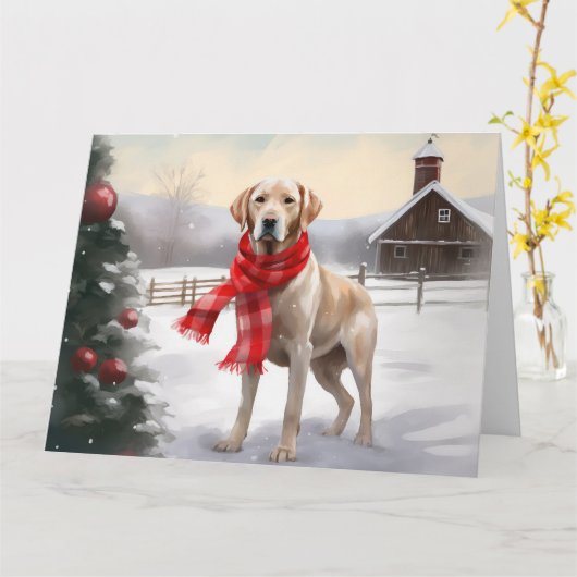 Labrador Hond in Sneeuw Kerstmis Kaart (Gele Bloem)