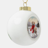 Labrador Hond in Sneeuw Kerstmis Keramische Bal Ornament (Links)