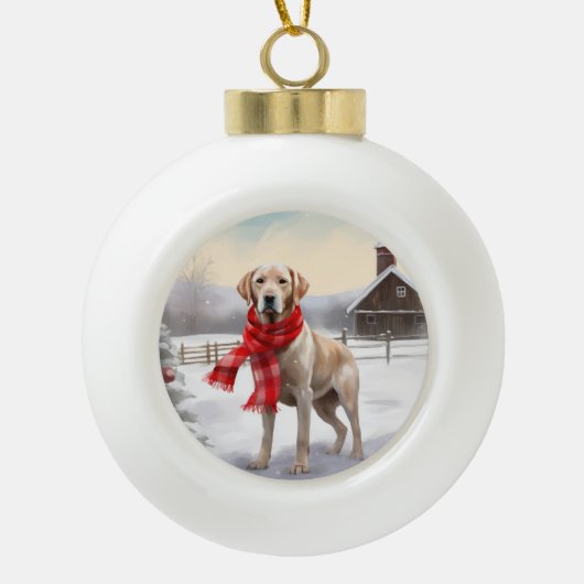 Labrador Hond in Sneeuw Kerstmis Keramische Bal Ornament (Voorkant)