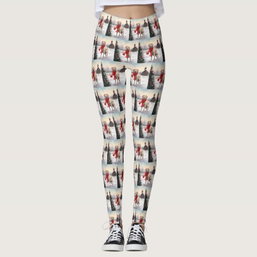 Labrador Hond in Sneeuw Kerstmis Leggings (Voorkant)
