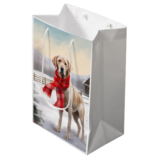 Labrador Hond in Sneeuw Kerstmis Medium Cadeauzakje (Voorkant Gekanteld)